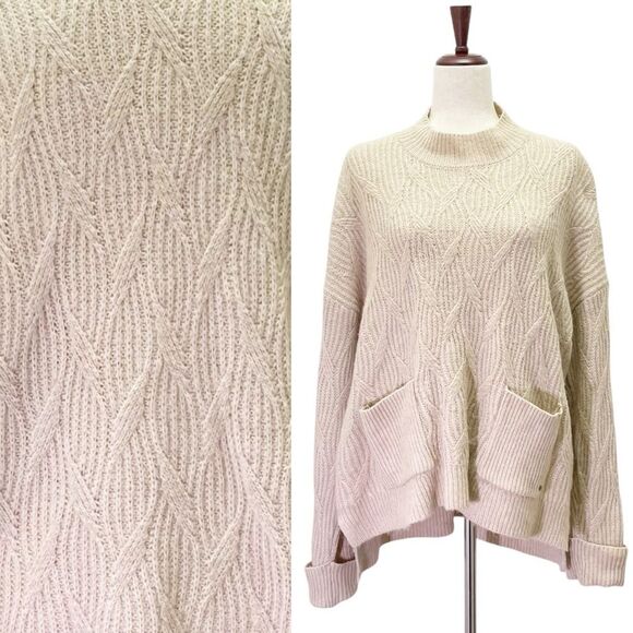 Fat Face Heidi Jumper Oatmeal Mockneck Cable Knit Patch Pocket Sweater Size 12 - Picture 12 of 12